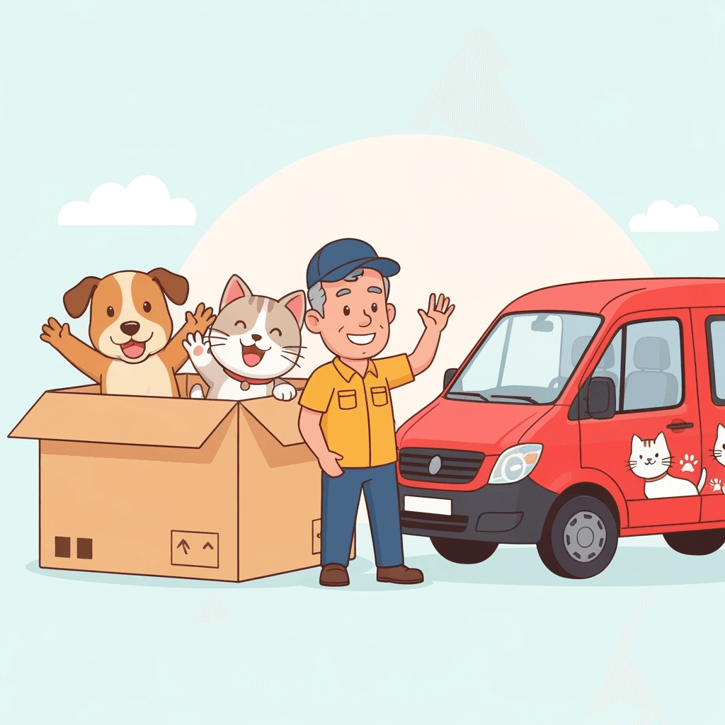 Illustrazione cartoon con palette pastello che rappresenta una consegna felice