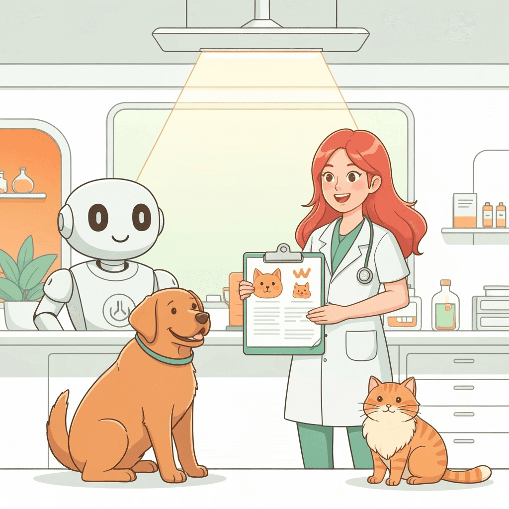 Illustrazione moderna in stile cartoon che rappresenta una dieta personalizzata per animali